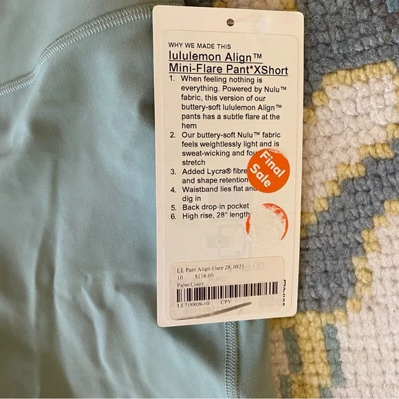 NWT Lululemon Align Mini Flare x-short Size 10 Palm Court Green Yoga Pants - Picture 2 of 4